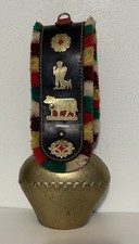Large Vintage Swiss Appenzell Cowbell Brass With Decorative Leather Strap picture