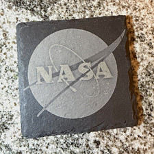 NASA Logo Stone Coaster Set, 4-Pack Square Coasters w/ Holder, Black/Gray picture