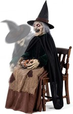 4.6 FT. ANIMATED WITCH SOUND & MOTION ACTIVATED SITTING GLOWING EYES HALLOWEEN picture