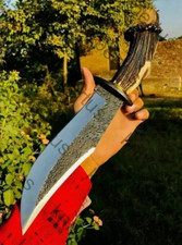 NEW CUSTOM HANDMADE HUNTING BOWIE KNIFE STAG HORN HANDLE WITH LEATHER SHEATH picture