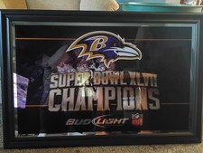 Bud Light Baltimore Ravens Super Bowl XLVII Champions Framed Wall Bar Mirror Sig picture