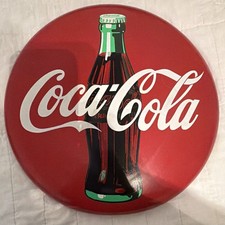 Coca-Cola Round Metal Advertising Sign Bottle Logo 1990 Reproduction picture