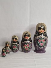 Vtg 1994 Russian Nesting Dolls Matryoshka 5pc Sergiyev Posad Signed Purple 7