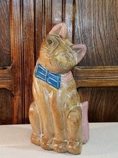 VTG Hand Carved Hand Painted Wood Folk Art Kitty Bow Tie Artist Signed Big Heavy picture