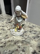 Beautiful Meissen Germany Cross Swords Farm Girl Feeding Chickens picture