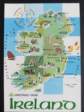 Greetings From Ireland Map Postcard John Hinde Original Irish Travel Souvenir picture