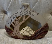 Vintage 1980’s Justin Southwest Art Pottery Cutout Pueblo Vase T-109 Signed Look picture