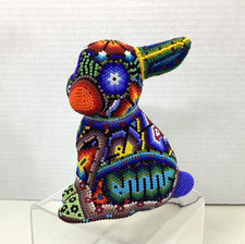 Huichol Hand Beaded Rabbit Art Sculpture Mexican Folk Art 5” Tall picture