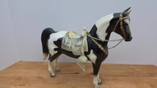 Vintage Breyer Black White Pinto Western Saddled Horse Model Unmarked picture