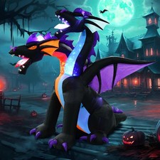 7FT Tall Halloween Inflatables Dragon W/2 Heads, Fire and Ice Blow up Dragon... picture
