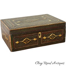 Antique Micro Mosaic document box inlay valuable 1840s  art anglo indian  picture