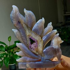 1.16LB Natural amethyst agate crystal specimen Hand carved Nine Tailed Fox picture