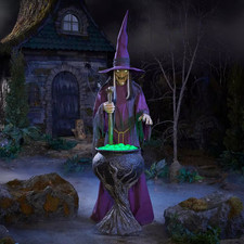 8 Ft Wicked Woods Animated LED Brewing Witch with Cauldron Halloween Animatronic picture