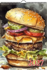 2027 Wall Calendar ~ Amazing Paintings of Delicious Burgers and Fries Vintage picture