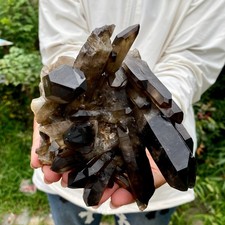 2.2LB Large natural smoky black quartz cluster crystal raw specimen healing picture