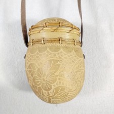 Vintage Handcrafted Gourd Basket Purse Crossbody Etched Floral Tribal Unique Bag picture