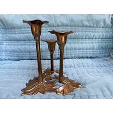 Vintage Italian Brass 3 Arm Candelabra Neoclassical Laurel Leaf Berries Gold picture