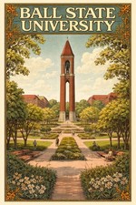 Ball State University Vintage Campus Scene - 12x18” Premium Art Print 🗞️ picture