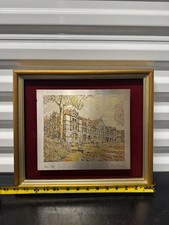 Tulane University Gibson Hall Gold Silver Etched Metal Framed Art picture