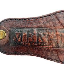 Vintage HOUSE OF MERGLER Genuine Leather Keychain Pendant Brown Bag Charm Ohio picture