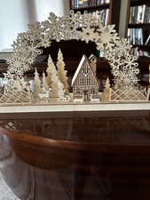 Pretty Wooden Lit Christmas Village Brand New Delicate Wood Cuts Beautiful 20” picture