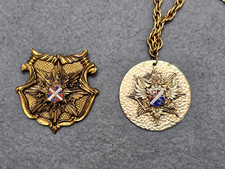 VTG Heraldic Star Coat of Arms Shield Crest Brooch/Pin & Medallion w/Necklace picture