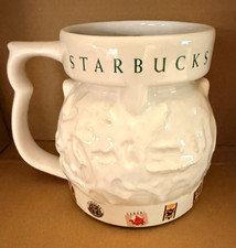Starbucks White Embossed Ceramic Coffee Mug Green Logo Text, Coffee & Tea Theme picture