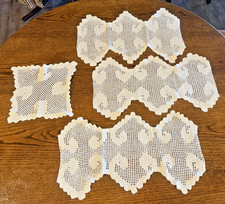 VTG 4 Ivory Cotton  Hand Crocheted Abstract Arrows Lace Doily Set Cottage Core picture