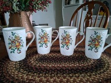 Vintage Mikasa Festive Spirit  Mug Ornaments And Holly 4  5/8” SET OF 4 picture