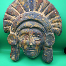 Mexican Hand Carved Painted Tribal Face Mask with Headdress Design picture