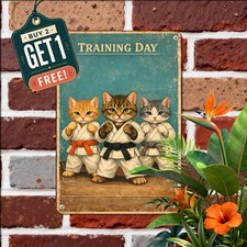 Funny Karate Black Belt Kitten Metal Sign Retro Martial Arts Wall Decor picture