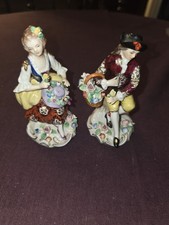 Antique Germany Sitzendorf 1900’s Porcelain Men’s s & Women’s Figurines Set of 2 picture
