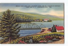 Long Lake NY Postcard 1942 Bridge Over Long Lake Sagamore Hotel And Mt Sabattis picture