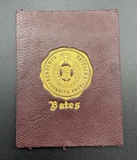 c1910 L20 Bates College Maine College Seal Tobacco Leather Brown Gold 2x2.5 picture