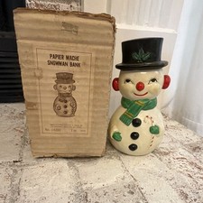 Vintage Kurt S. Adler Papier-mâché Snowman Bank w/ Original Box Japan picture
