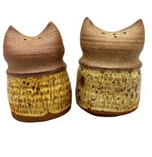 Artisan Owl Salt and Pepper Shaker Set Abstract Vintage Rustic 4” picture