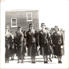 WWII Women's Auxiliary Uniform Photograph Brick Building c1940s WAC WAVES picture