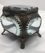 Antique Thick Beveled Glass Jewelry Casket Box picture