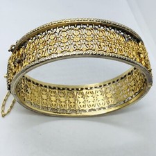 ANTIQUE EARLY NAPIER FINE COSTUME GOLD WASH BANGLE BRACELET OPEN WORK picture