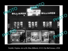 OLD LARGE HISTORIC PHOTO OF NORFOLK VIRGINIA THE St ELMO BILLIARDS HALL c1930 picture