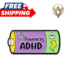 Powered by ADHD Enamel Pin Cartoon Funny Quote Lapel Badge Gift picture