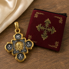 24KT Gold Plated Sterling Silver Orthodox Jesus Christ & Virgin of Kazan Pendant picture