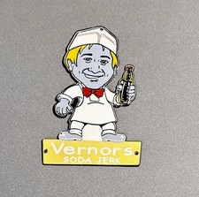 VINTAGE 12” VERNORS SODA JERK PORCELAIN SIGN CAR GAS OIL MOTORCYCLE picture