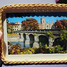 vintage John Hinde souvenir wicker serving tray picture