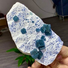 1.33LB Rare transparent green blue cubic fluorite mineral crystal sample picture