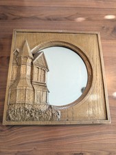 Vintage 1970s Victorian House Wall Mirror Faux Wood Carved Look Resin Frame 12.5 picture
