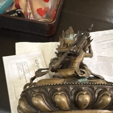 Tara bronzeBuddhist Deity Statue w/ Ornate Headdress, Lotus Base antique picture