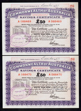 Australia 1946 (Post WW.11) Savings Certificate for 50 Pounds..  CONSEC Pair picture