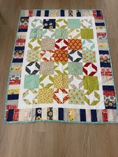 Vintage Reversible Lap Or Crib Quilt Handmade Patchwork 53” x 41” picture