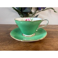 Vintage Paragon Teacup Saucer Mint Green Pink Rose Gold Bone China England picture